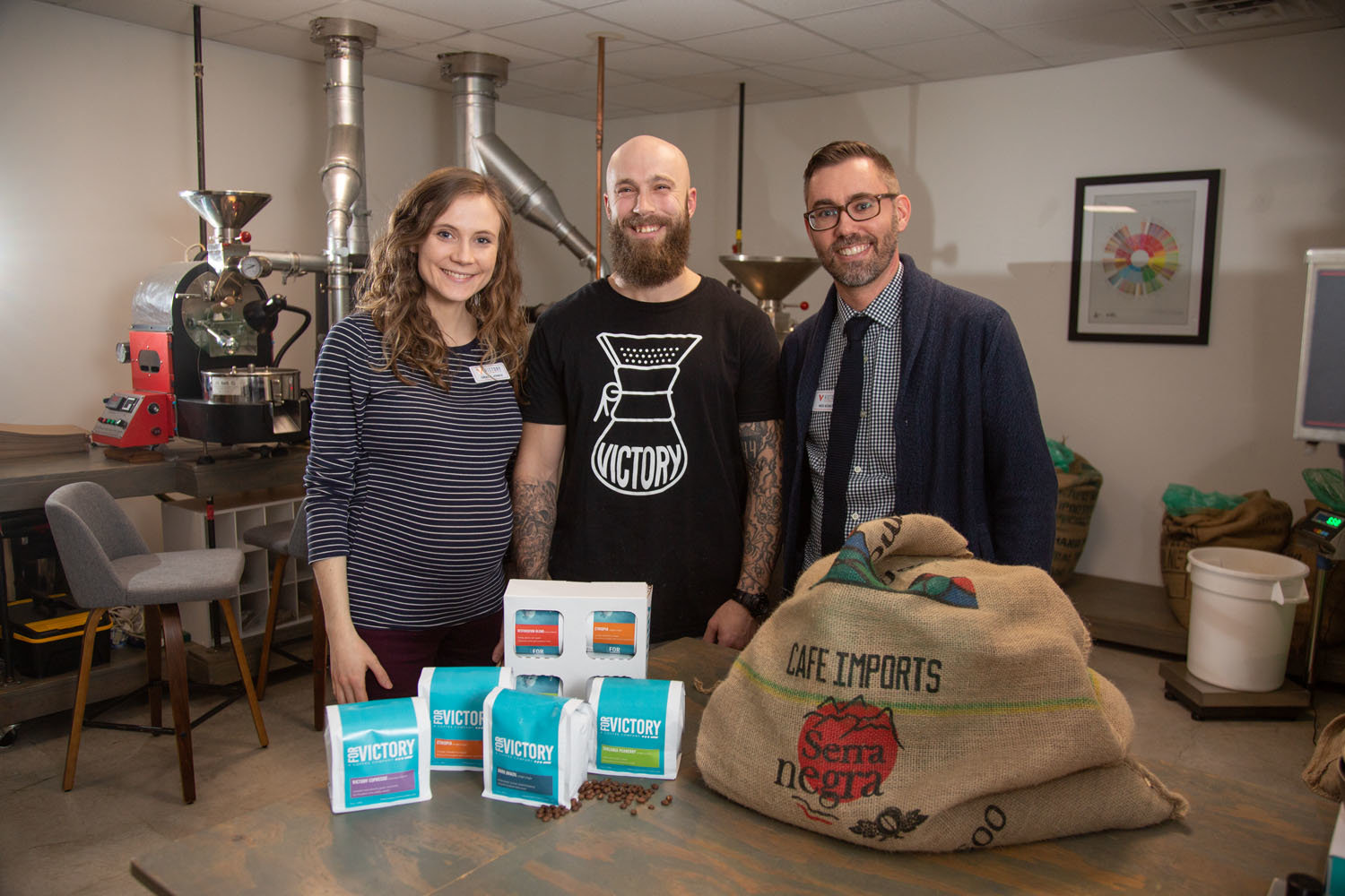 Grace Jones, left, Noah Huskey, middle, and Wes Bowen lead coffee sales to $35,000 in 2019.
